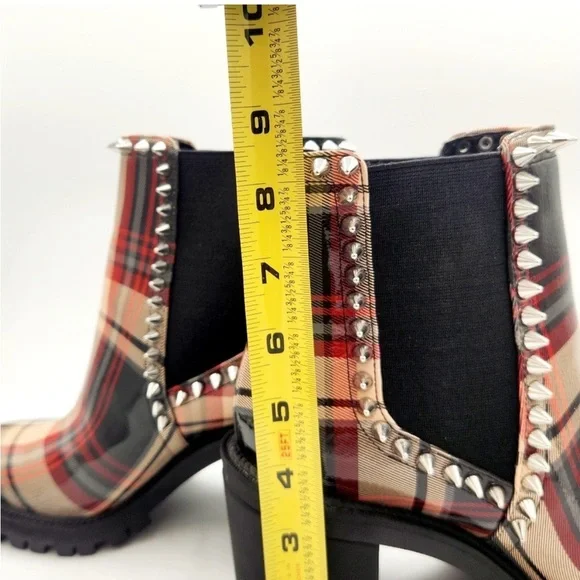 Jessica Simpson Boot Demmie Plaid Spikey Ankle Bootie Booties Sz 7 Chunky Red - Picture 7 of 13